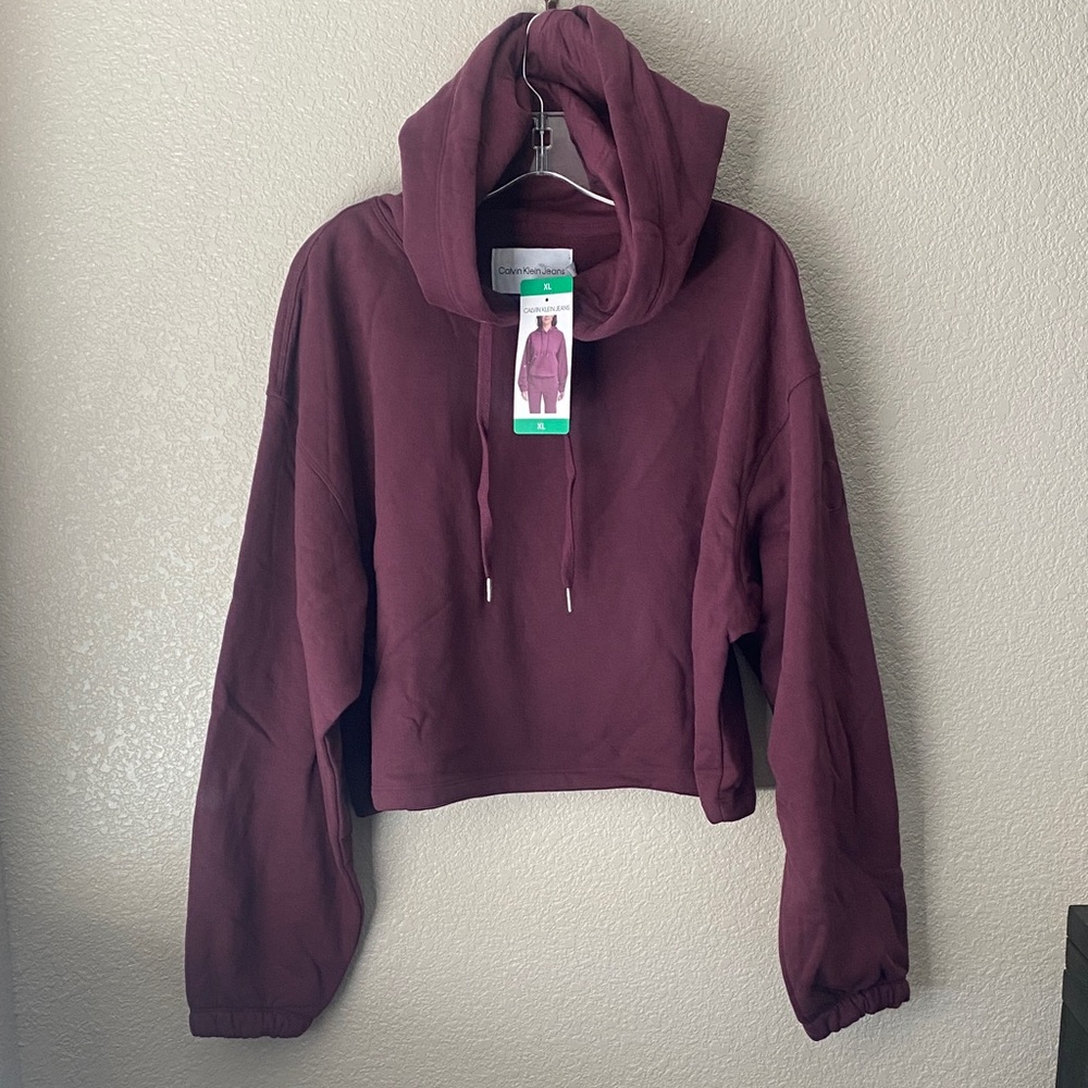 Calvin Klein Jeans Ladies' Cropped Fleece Hoodie, Color Red, Size XL